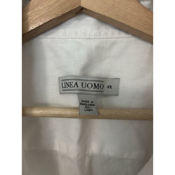 Linea Uomo Mens 100% LINEN Shirt Short Sleeve Button White Size 4XL 4X Beachy - Picture 2 of 5